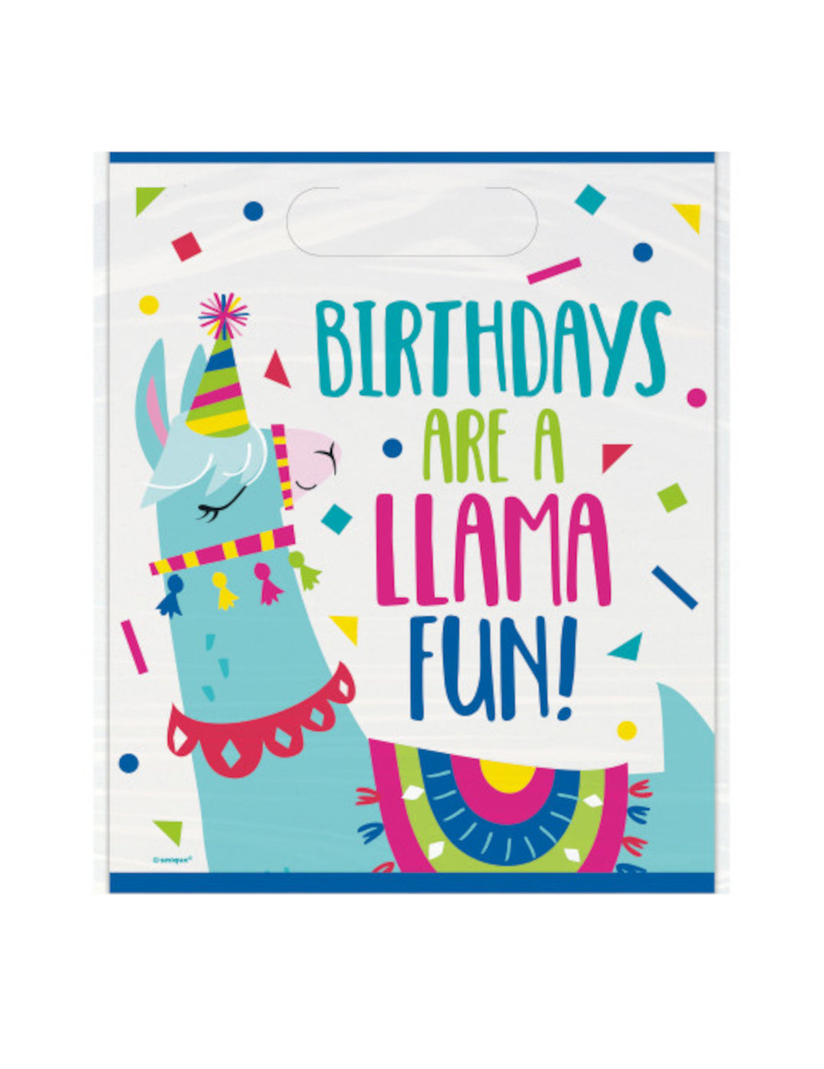 Sacs cadeaux lama pour anniversaire enfant multicolores avec message Birthdays are a llama fun