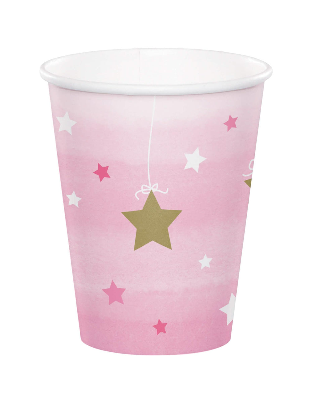 Papirnati kozarčki One Little Star za otrok, roza z zlatimi zvezdami
