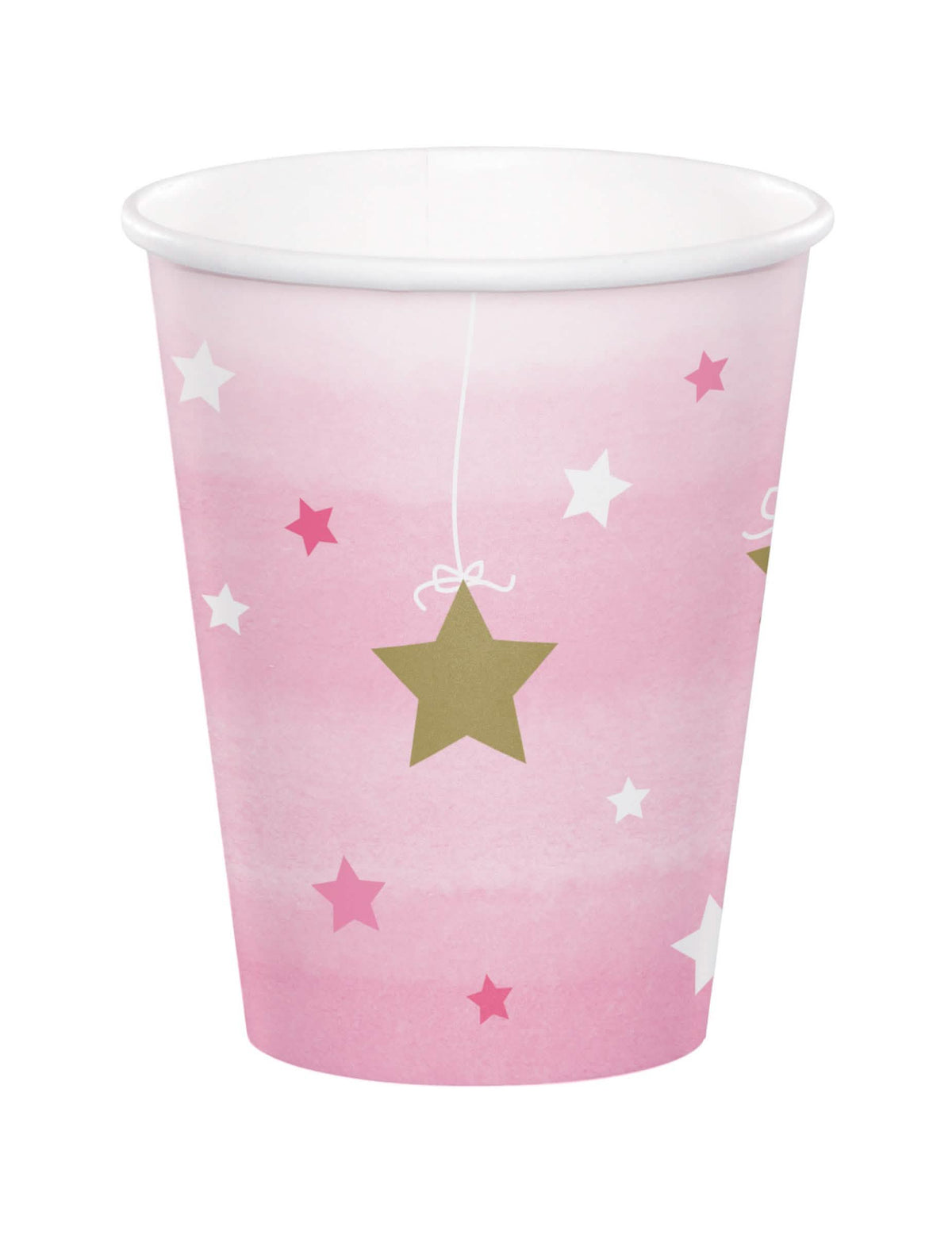 Papirnati kozarčki One Little Star za otrok, roza z zlatimi zvezdami