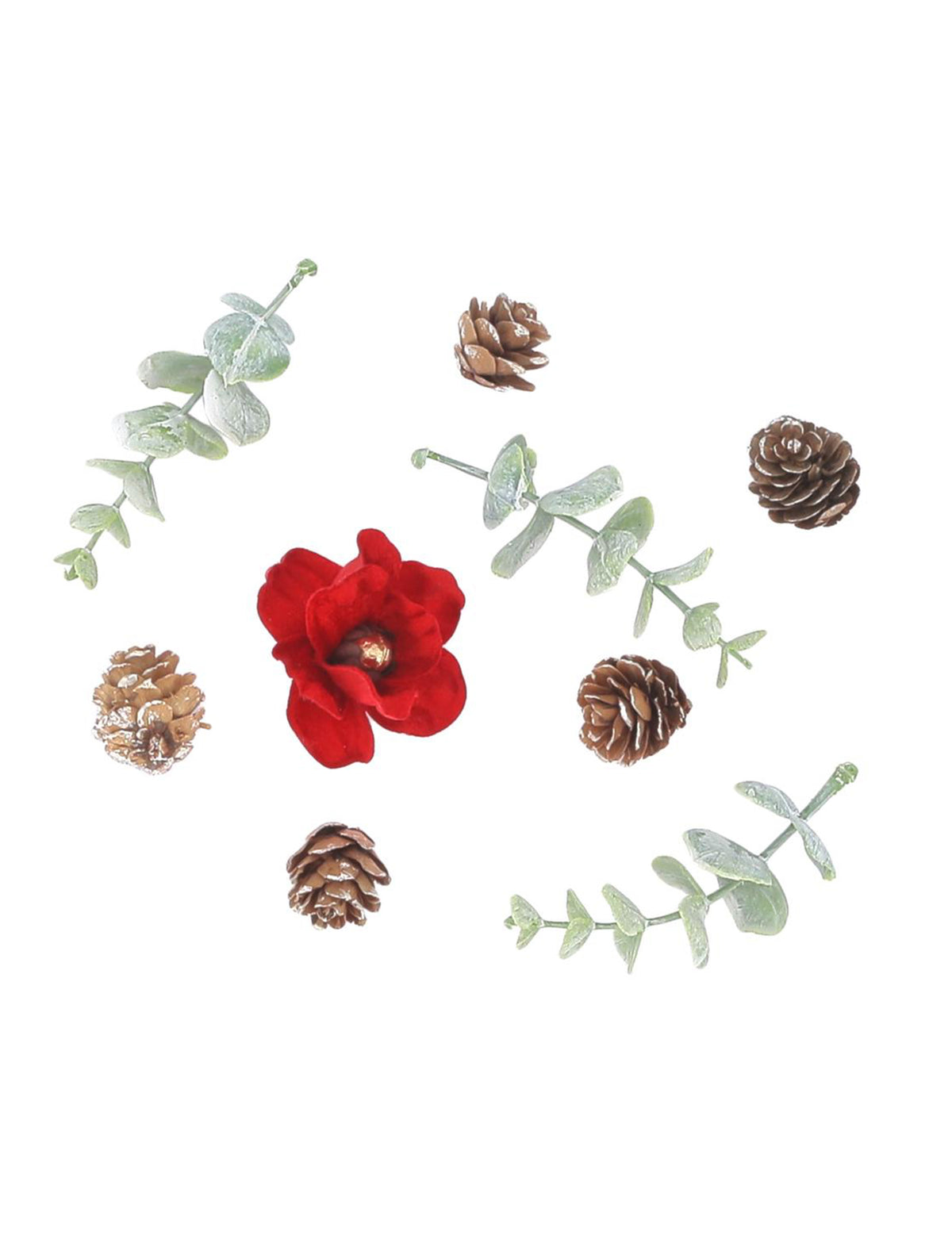 9 décorations Élégance velours rouge et vert de 2 à 8,5 cm