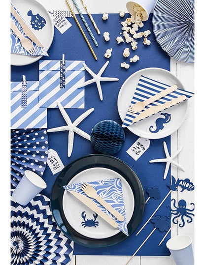 9 temno modrih okraskov za torte na palčkah, 9,5 do 22,5 cm cm morski motivi