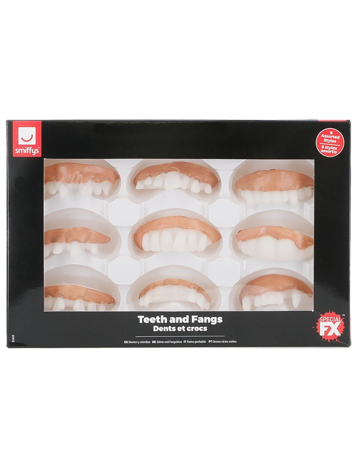 Vue du coffret des dentiers effrayants Halloween