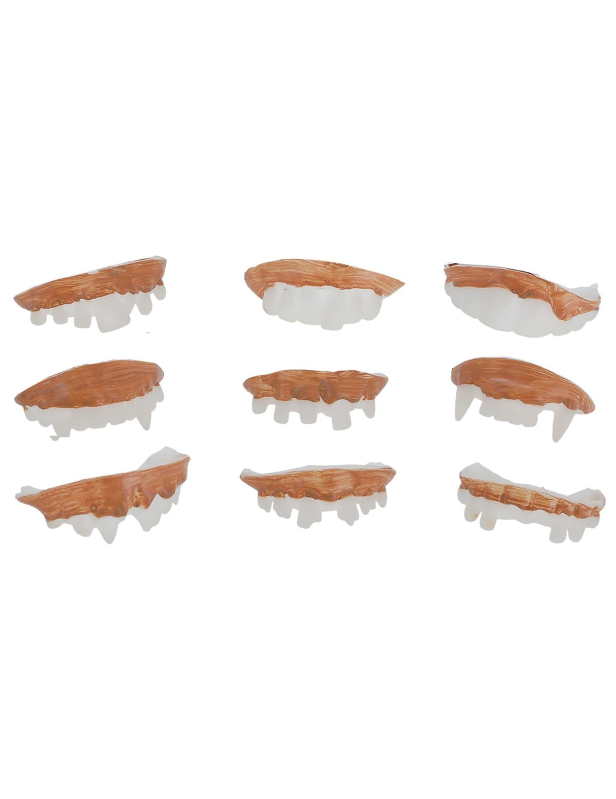 Dentiers effrayants Halloween pour adulte marron et blanc lot de 9