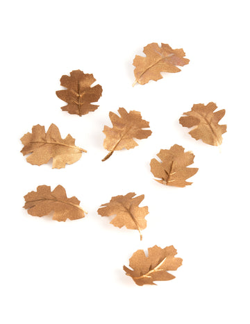 9 zlatih kovinskih hrastovih listov iz blaga 7,8 x 5,3 cm za okras