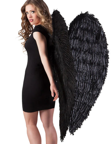 Velikanska črna pernata krila 120 x 120 cm odrasla oseba