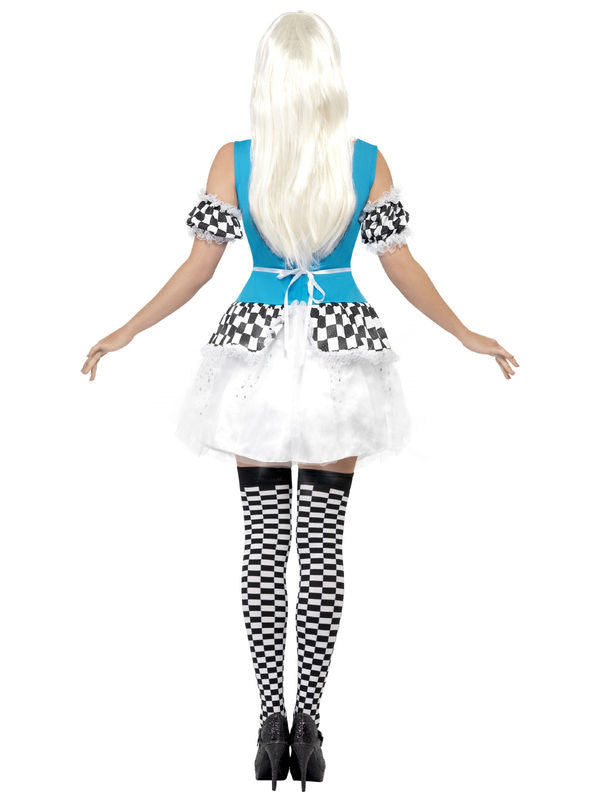 Kostum Alice iz pravljice za ženske, svetleče svetlo modro-belo-črn 