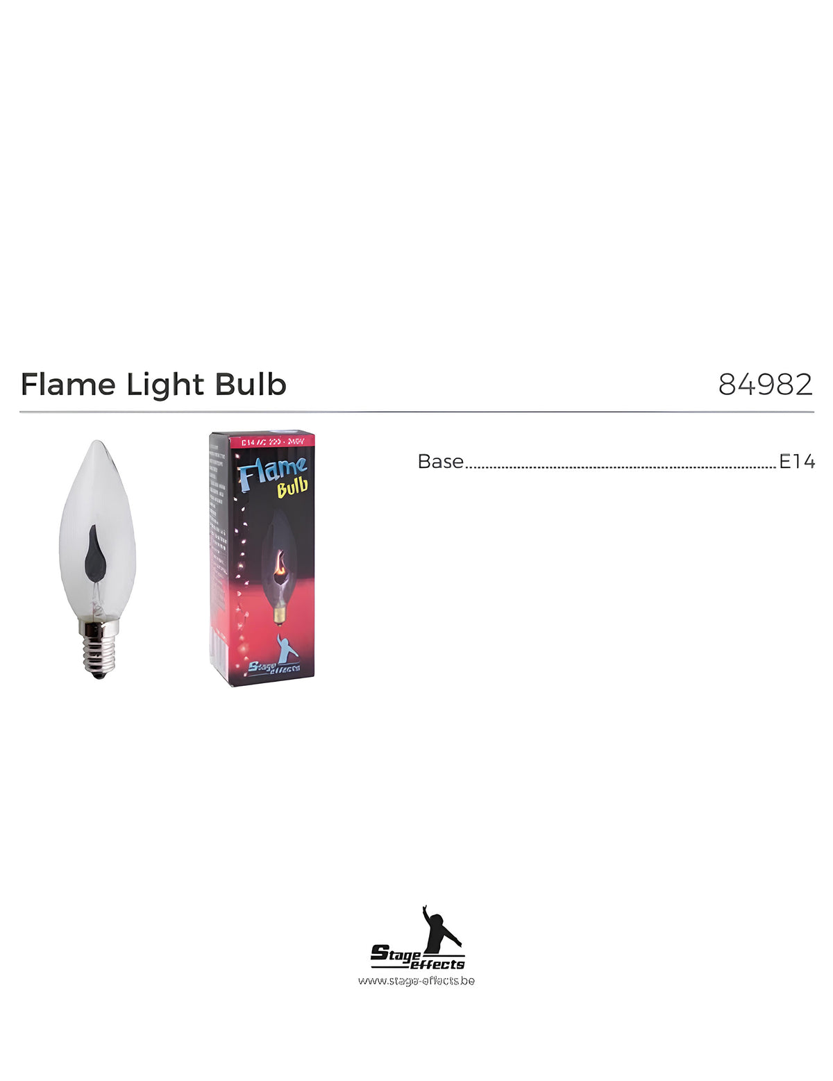 Vue d'ensemble avec packaging de l'ampoule effet flamme