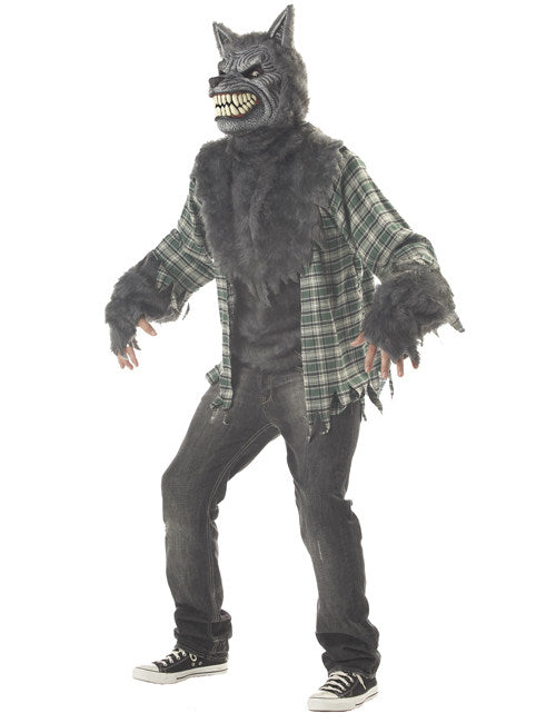 Déguisement loup-garou luxe pour adulte gris avec chemise à carreaux verte