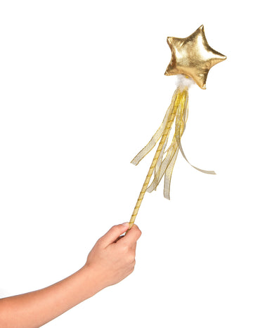 Baguette de fée pour fille dorée avec étoile et rubans