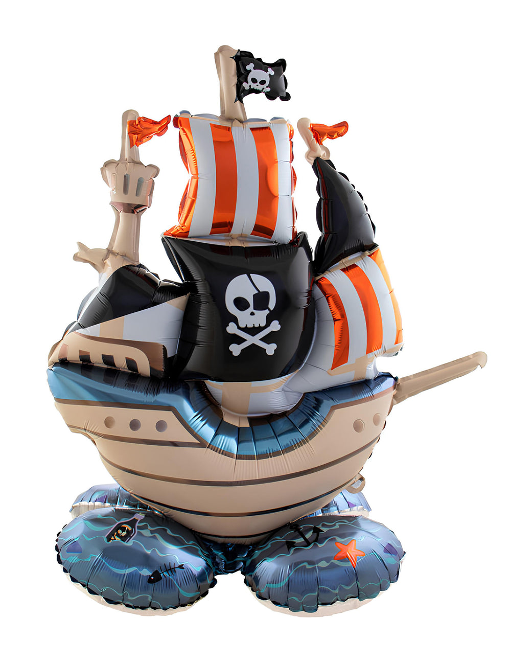 Ballon aluminium bateau pirate pour fête autoportant à poser beige noir et orange