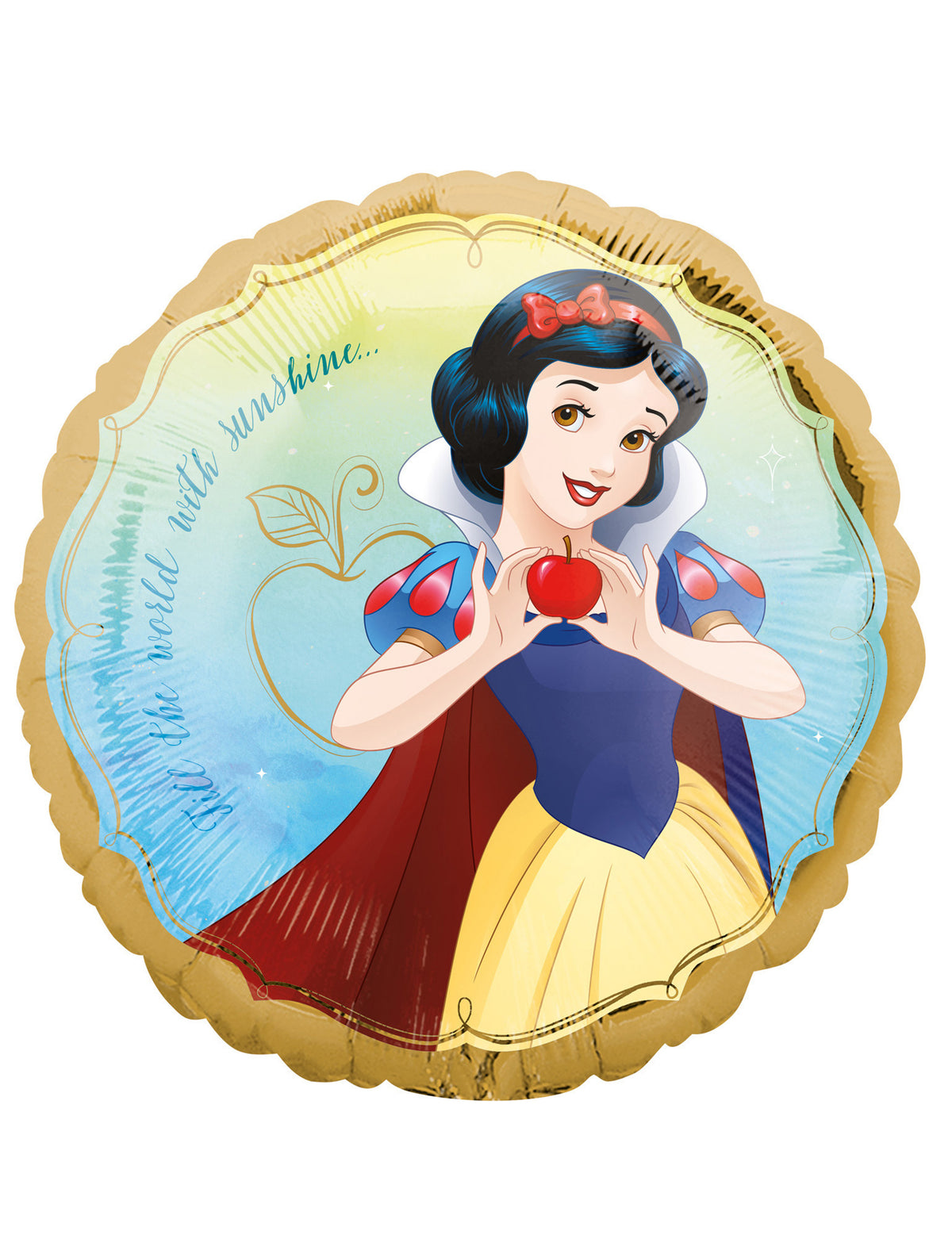 Ballon aluminium Blanche Neige Disney doré et bleu avec pomme rouge