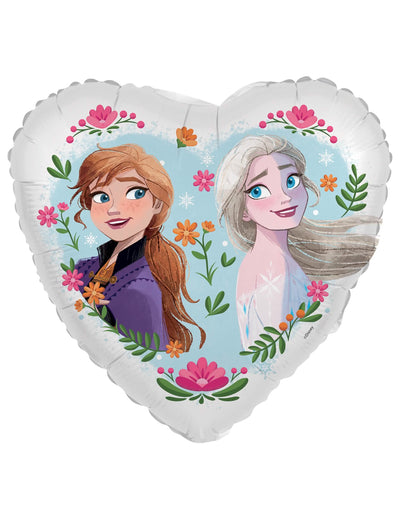 Aluminijast balon Srce Elsa in Anna Ledeno Kraljestvo bela z cvetličnimi motivi