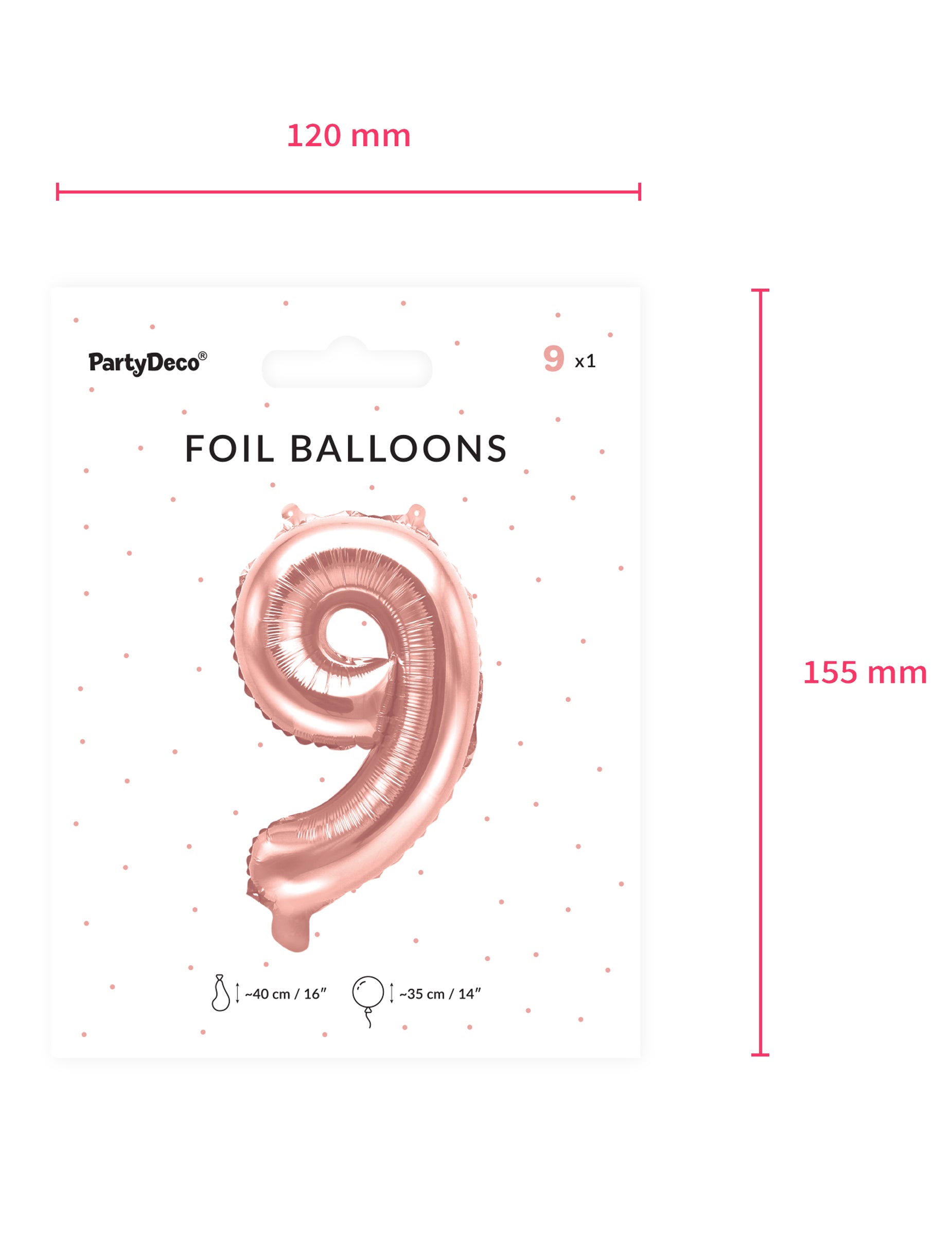 Détails du packaging et dimensions du ballon aluminium chiffre pour fête rose gold