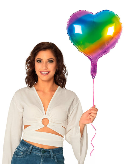 Ballon aluminium coeur pour fête multicolore arc-en-ciel