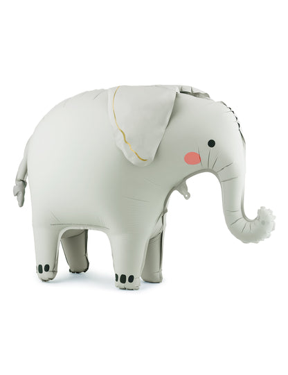 Ballon aluminium éléphant debout gris avec détails dorés