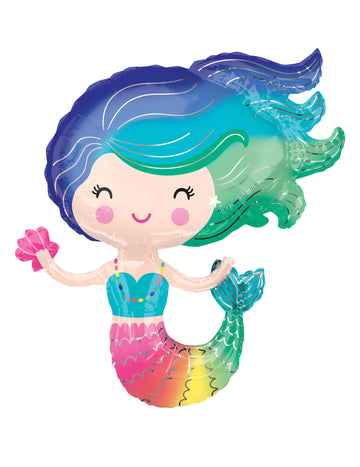 Ballon aluminium Sirène holographique multicolore aux reflets arc-en-ciel