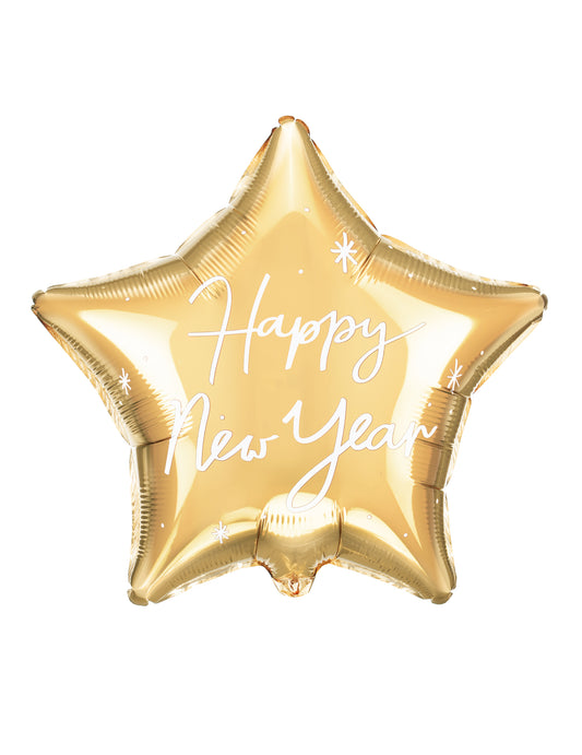 Ballon aluminium étoile Happy New Year pour décoration doré