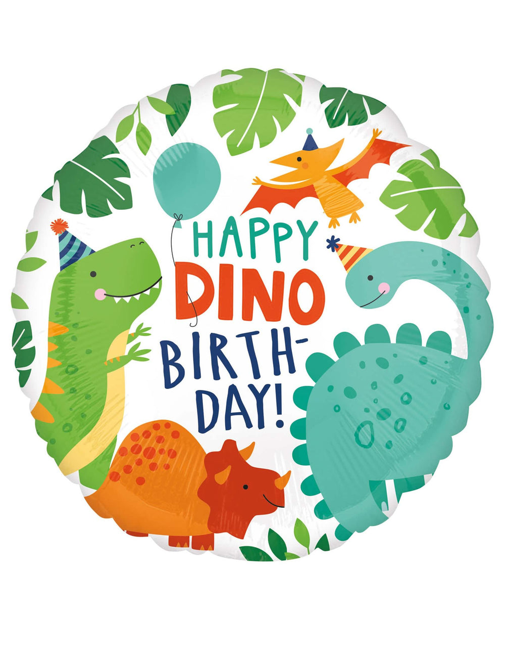 aluminijski balon happy birthday dinozaver za otroka bela in pisano okrogel