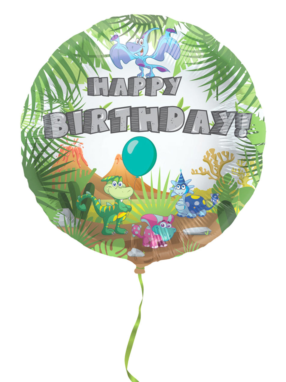 Ballon aluminium happy birthday dinosaure pour enfant multicolore décor tropical