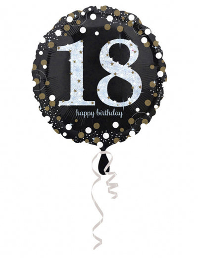 Holografski črno-srebrn aluminijast balon Happy Birthday 18 let za odrasle