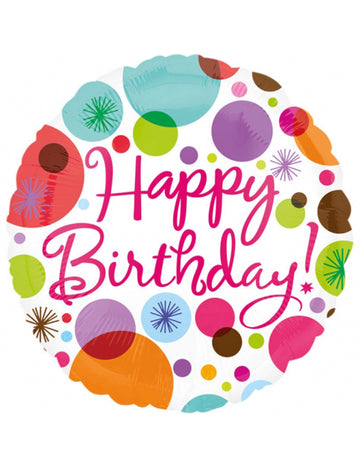 Aluminijasti balon happy birthday 43 cm bel s pikami 