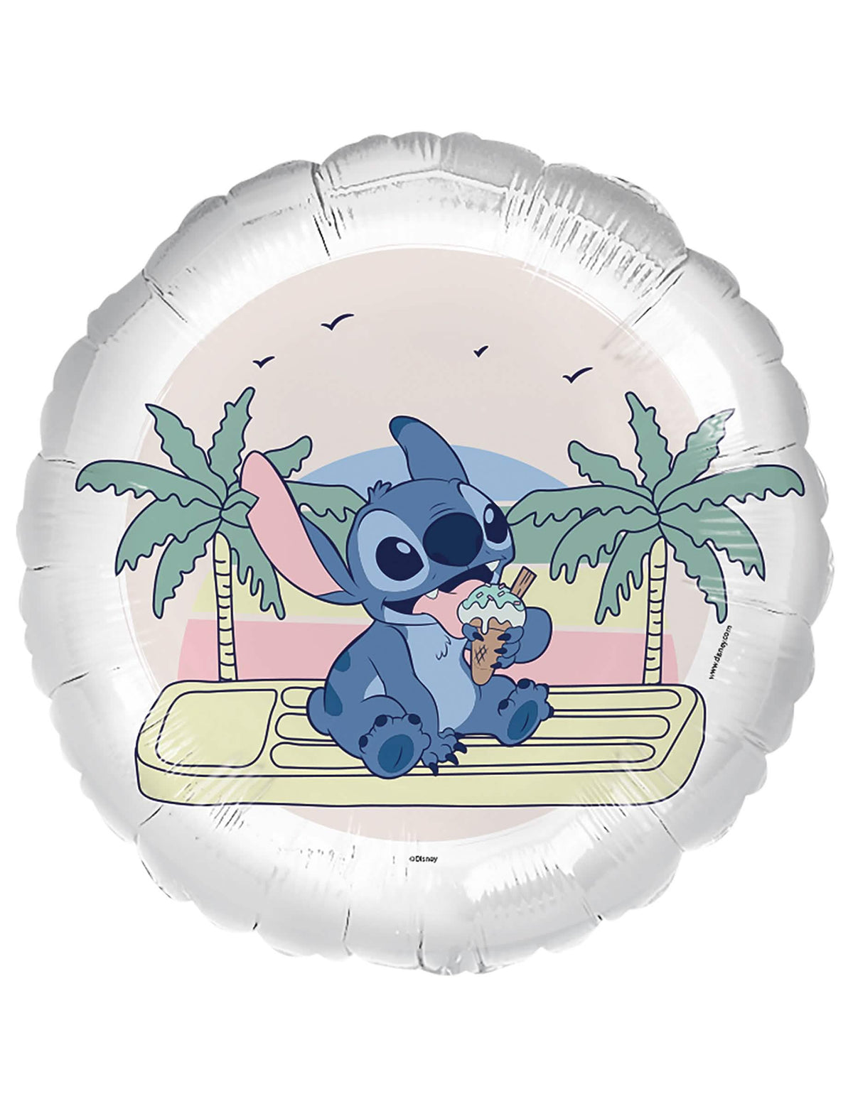 Aluminijast balon Ice cream Stitch bela z tropskim motivom in sladoledom