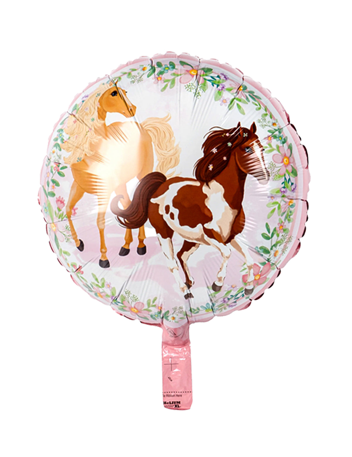 Détail des illustrations de chevaux et de fleurs du ballon aluminium joli cheval pour anniversaire
