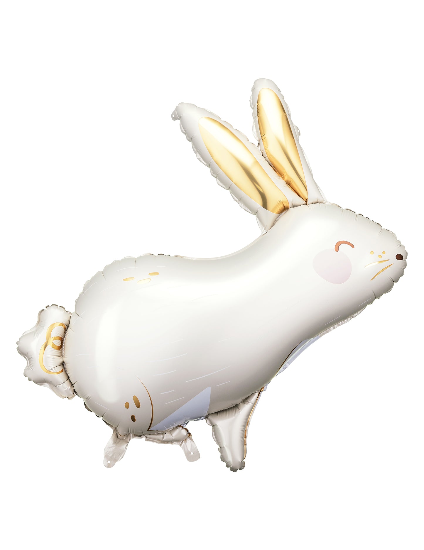 Aluminijasti balon v obliki belega in zlatega zajčka 70 x 72 cm 
