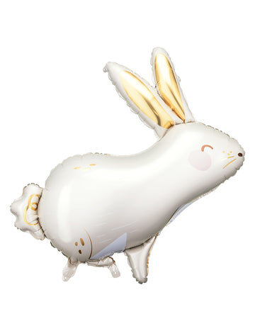Aluminijasti balon v obliki belega in zlatega zajčka 70 x 72 cm 