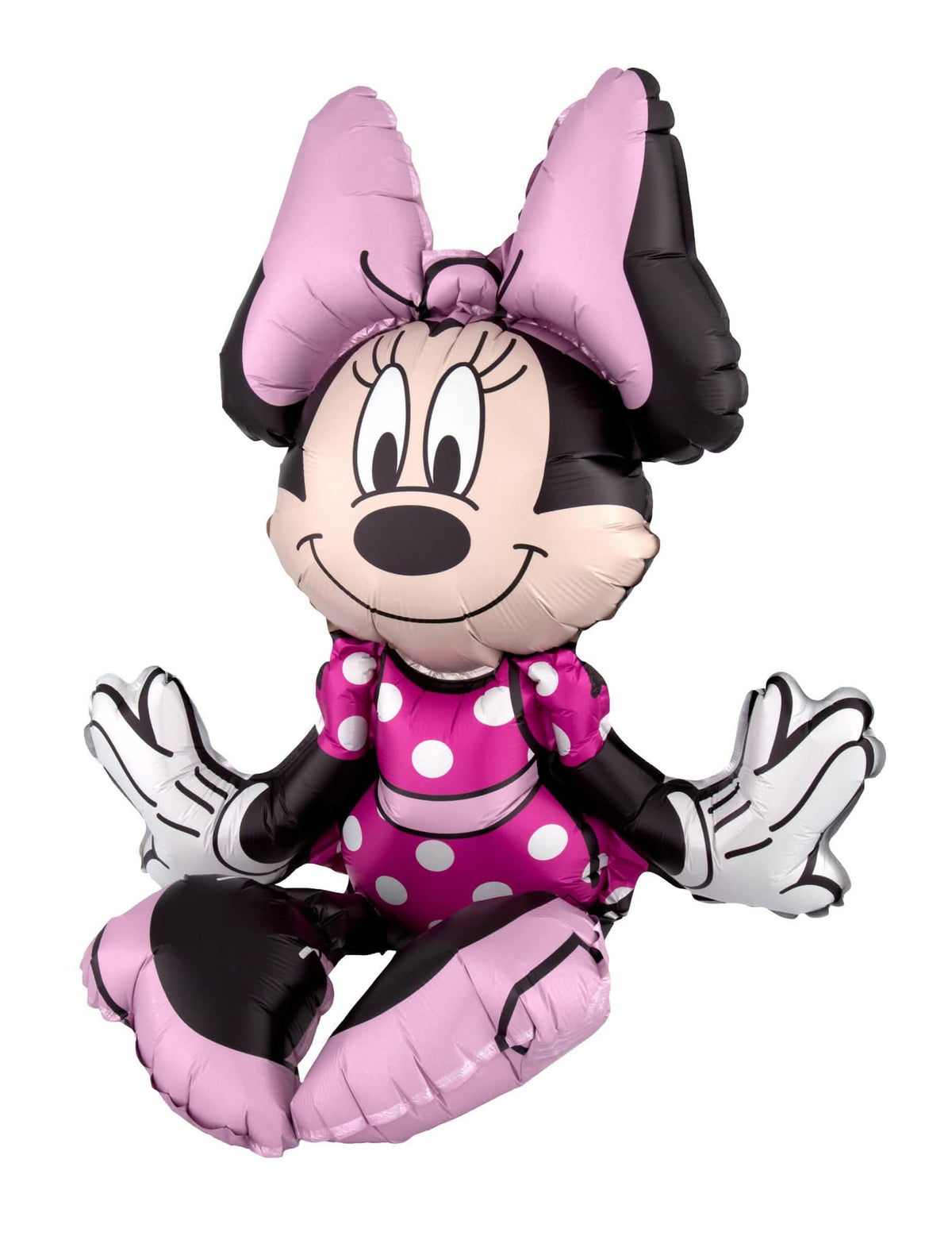 Aluminijski balon Minnie Mouse sedeča za otrok roza z belimi pikami