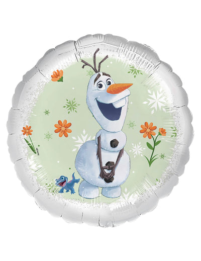 Aluminijasti balon Olaf Ledeno Kraljestvo za otroka, bela in zelena z motivi rož