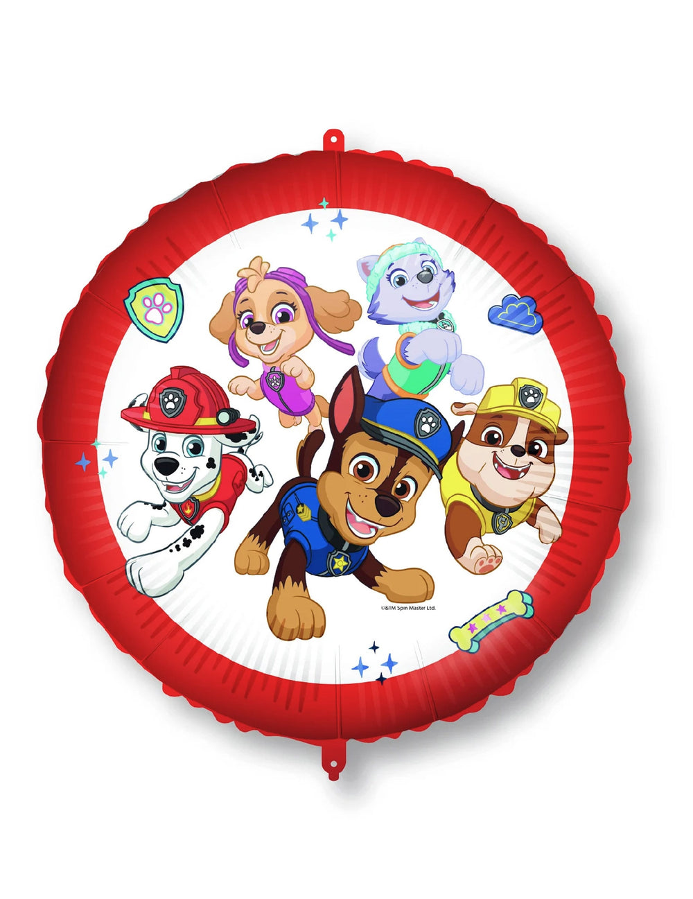 Ballon aluminium Pat Patrouille pour enfant rond rouge et blanc avec personnages