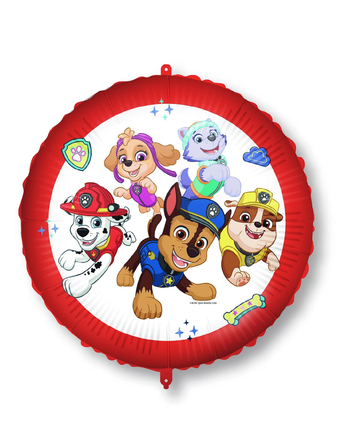 Ballon aluminium Pat Patrouille pour enfant rond rouge et blanc avec personnages