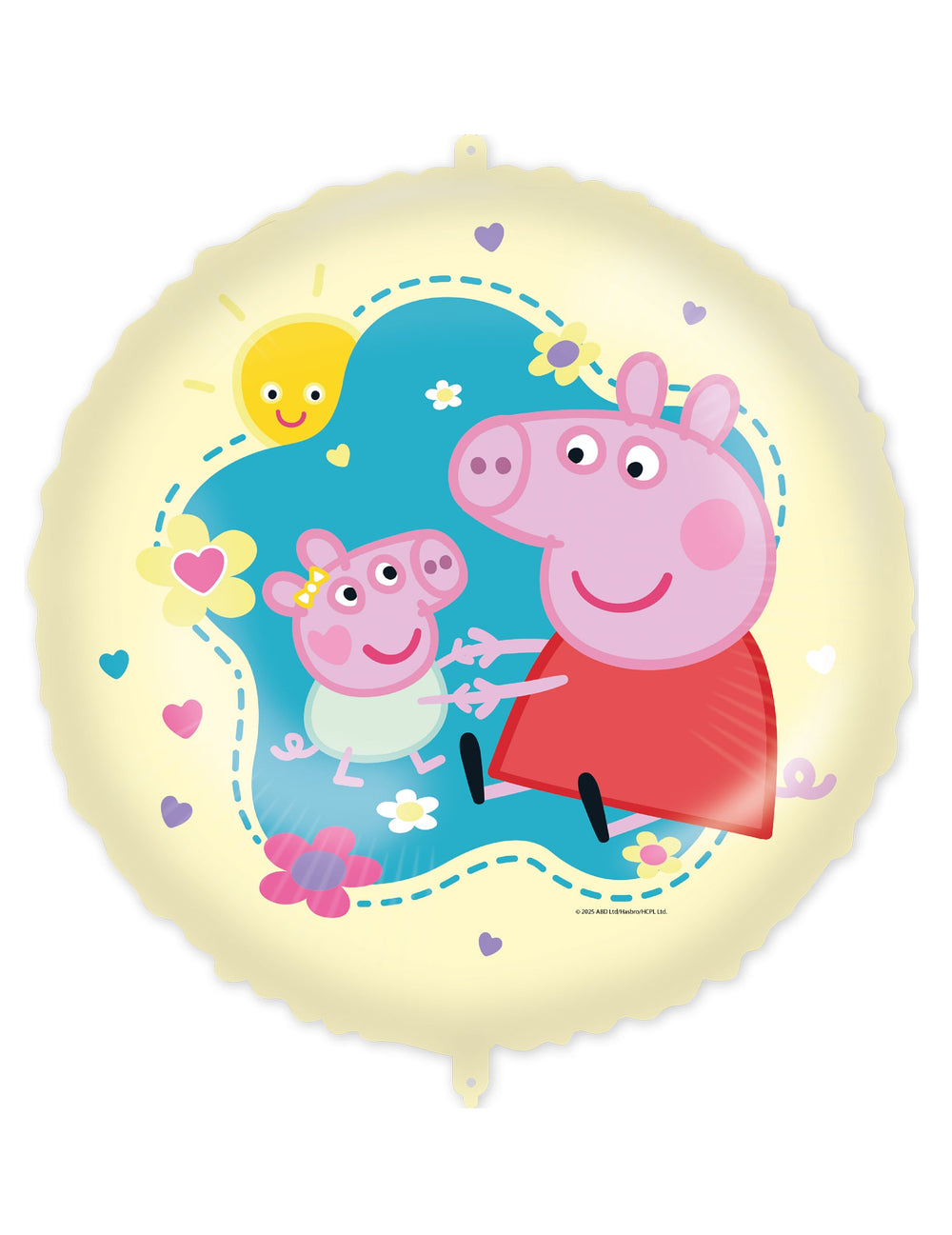 Ballon aluminium Peppa Pig pour enfant jaune avec motifs fleurs et soleil