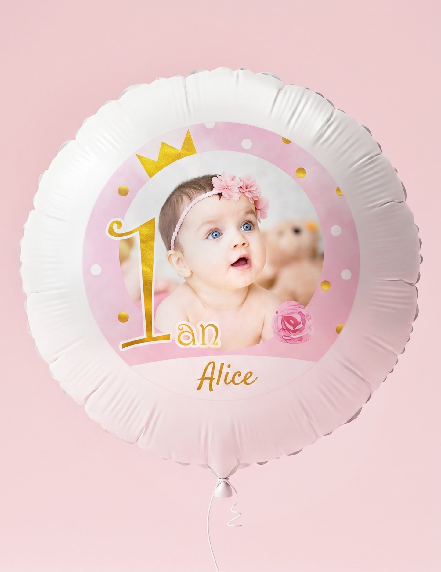 Prilagodljiv aluminijast balon 1 leto roza in zlata 50 cm