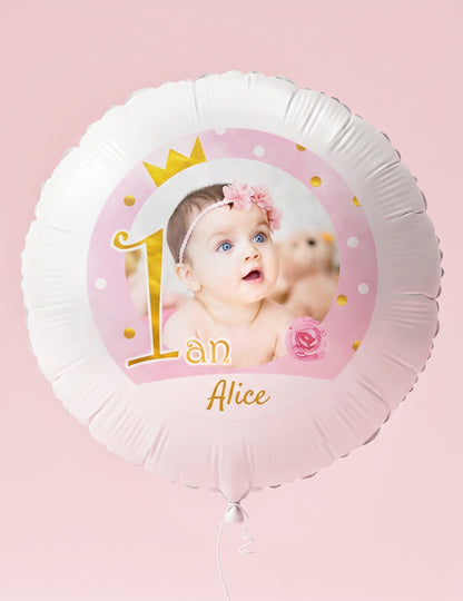 Prilagodljiv aluminijast balon 1 leto roza in zlata 50 cm