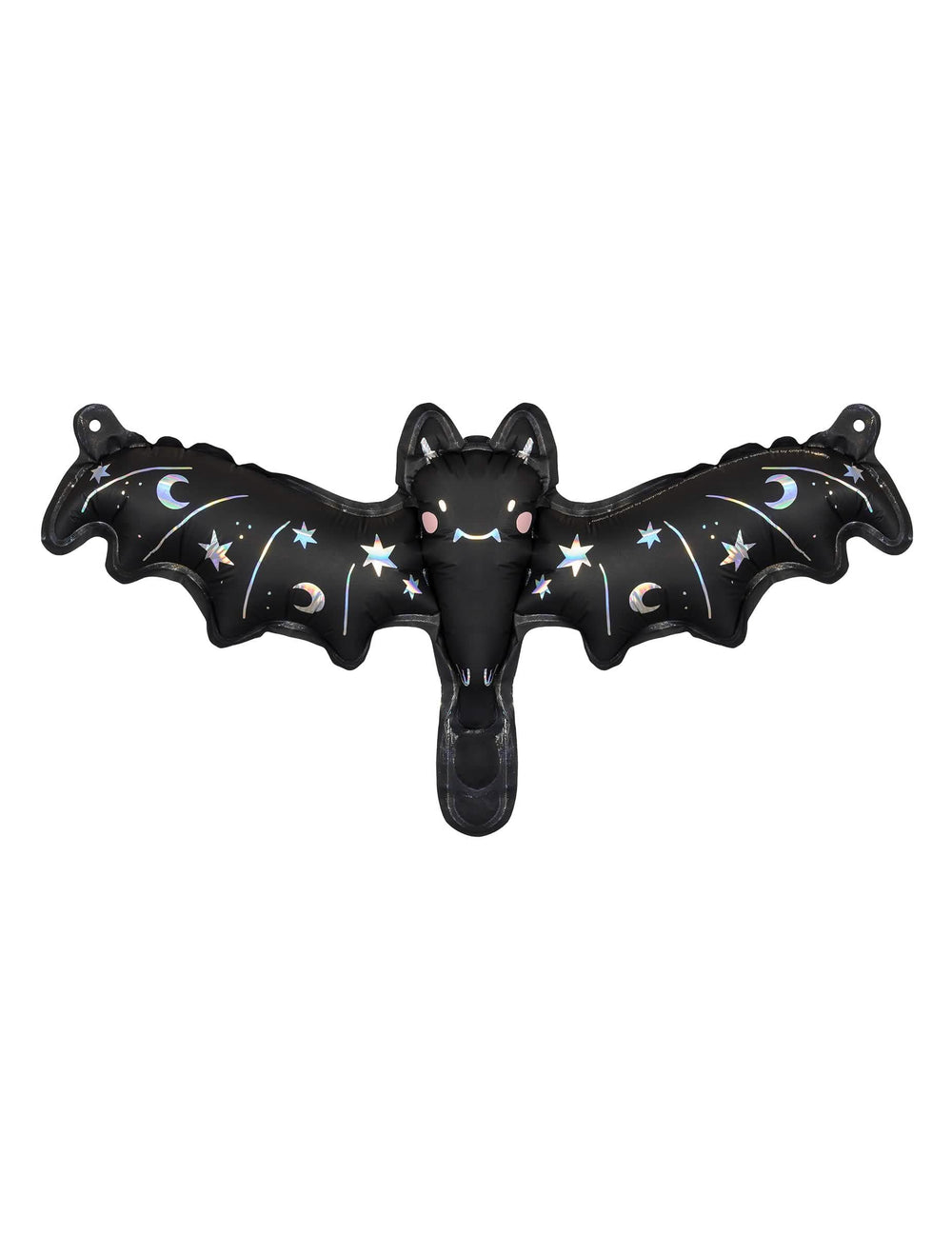 Ballon aluminium petite chauve-souris pour Halloween noir avec motifs lunes et étoiles holographiques