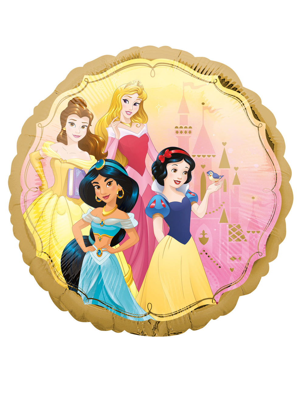 Ballon aluminium recto verso Princesses Disney pour enfant doré et rose