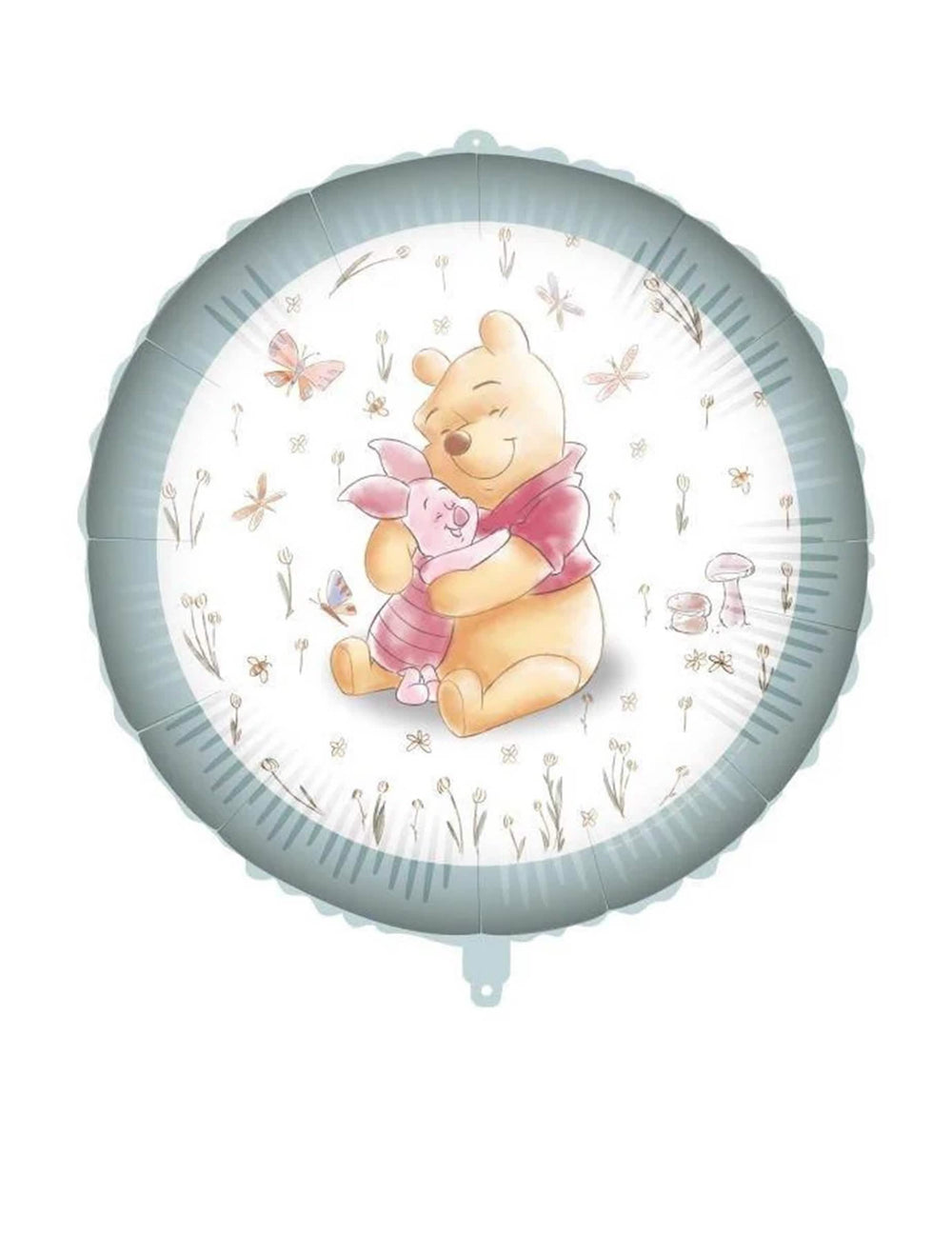 Ballon aluminium rond Winnie l'ourson pour enfant blanc et vert sauge avec Porcinet