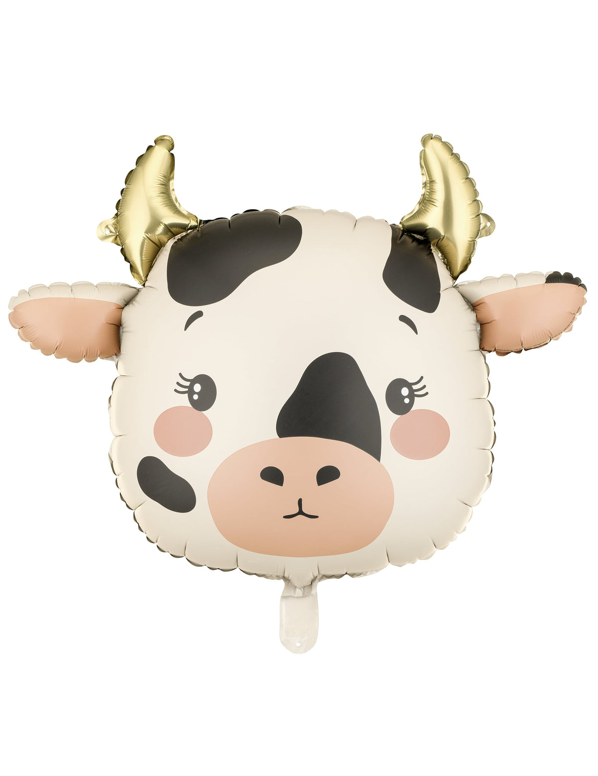 Ballon aluminium Vache pour fête blanc et noir avec cornes dorées