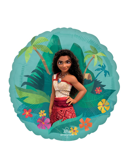 Ballon aluminium Vaiana 2 pour enfant turquoise avec décor tropical