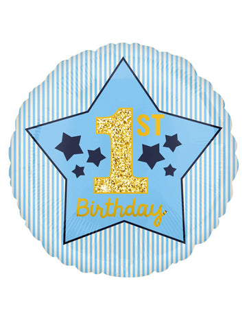 Folija balon za 1. rojstni dan, moder, zvezda, 43 cm za fanta