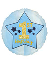 Ballon en aluminium 1st birthday étoile pour garçon bleu à rayures avec chiffre 1 doré