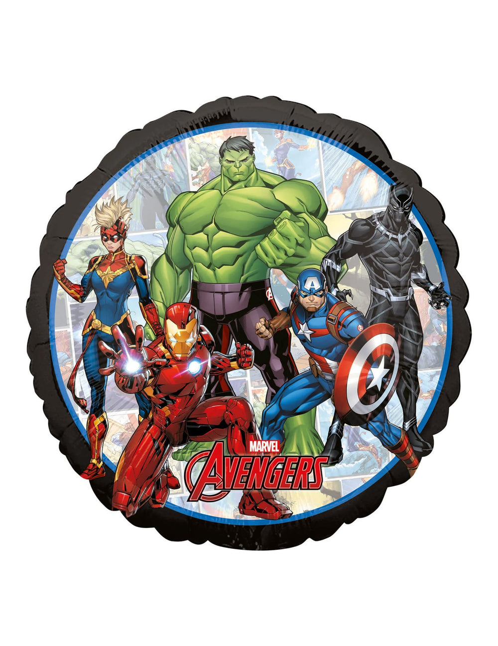 Ballon en aluminium Avengers Marvel pour enfant rond noir avec super-héros