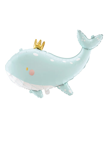 Aluminijast balon z motivom nebeško modrega kita, 78 x 50 cm z zlato krono