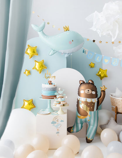 Aluminijast balon z motivom nebeško modrega kita, 78 x 50 cm z zlato krono