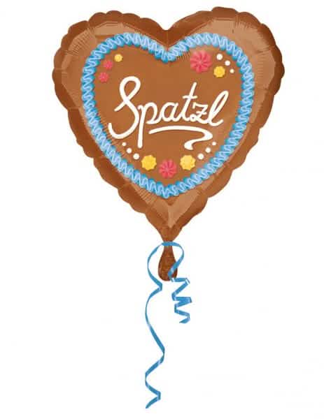 Aluminijast balon v obliki srca pivski festival rjava z motivom medenjakov in napisom Spatzl