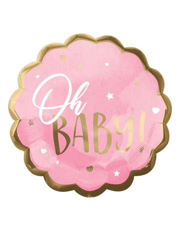 Rožnato-zlati nazobčani folijski balon, oh baby, 55 cm za otroško zabavo