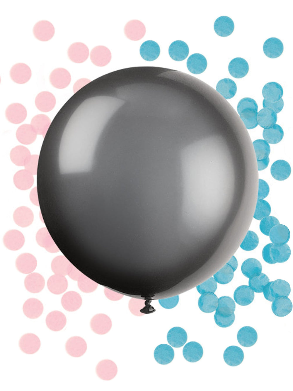 Ballon en latex géant baby shower pour gender reveal noir avec confettis roses et bleus