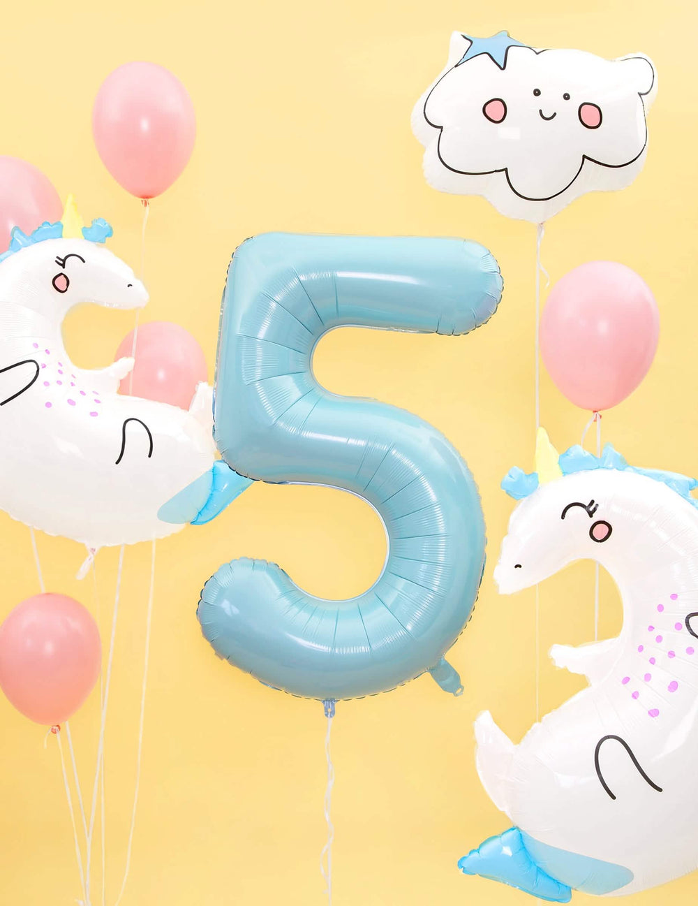 Številka 5 za velikanski balon, številka za zabavo v pastelno modri barvi